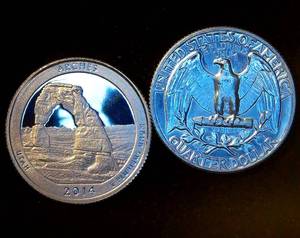 lot 34 image: (2) Silver Quarters - Proof 2014-S 90% Silver Utah National Park & Uncirculated 1964