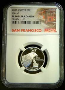 lot 35 image: PF70 Ultra Cameo 2007-S 90% Silver Idaho National Park Quarter, Perfect Cond