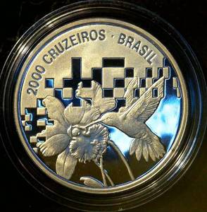 lot 42 image: Proof Silver 1992 Brazil 2000 Cruzeiros ECO-92 Commemorative, KM#622