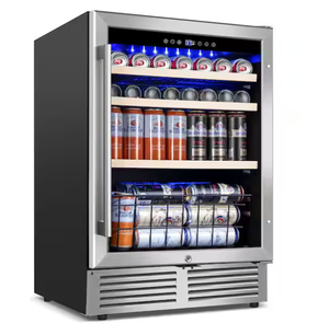 TITTLA 24 in. Single Zone 220 Plus Cans Beverage Refrigerator in Silver with 2-Different Door Handle Built-in Beverage Cooler Model # KMBR150 (Minor Transit Damage)