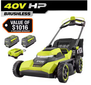 lot 6 image: RYOBI 40V HP Brushless 21 in. Cordless Battery Walk Behind Self-Propelled Lawn Mower with (2) 6.0 Ah Batteries and Charger Model # RY40HPLM01K2