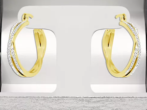 lot 112 image: And Now This Crystal Small Crossover Hoop Earrings, 0.95 in Gold Tone (Slightly Used)