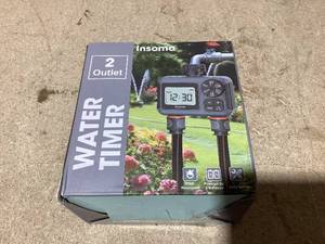 lot 122 image: Insoma 2 Zone Sprinkler Timer, SGW06 Programmable Water Timer for Garden Hose with 2 Outlets, 1-7 Days Rain Delay Manual Automatic Drip (Used)