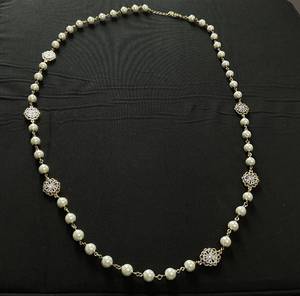 lot 113 image: Charter Club Gold-Tone Crystal Filigree & Imitation Pearl Strand Necklace