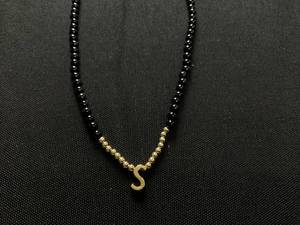 lot 117 image: MCYS Onyx & Polished Gold Bead S 18 Pendant Necklace Gold Tone Sterling Silver
