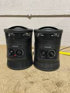 lot 209 image: LOT OF 2 Honeywell HHF360B 1500W 360 Surround Indoor Heater Black Portable Space Heater for Bedroom, ETL Listed, Fan Driven