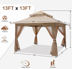 lot 61 image: MASTERCANOPY Patio Gazebo Outdoor Pop Up Gazebo with Mesh Walls (13x13,Khaki)