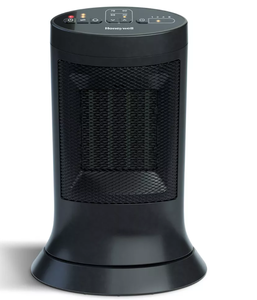 lot 213 image: Honeywell Digital Ceramic Compact Tower Heater Black Indoor Space Heater, Programmable Thermostat, 1500W, Electric