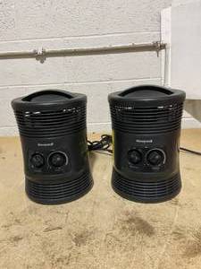 lot 210 image: LOT OF 2 Honeywell HHF360B 1500W 360 Surround Indoor Heater Black Portable Space Heater for Bedroom, ETL Listed, Fan Driven