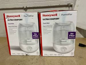 lot 212 image: LOT OF 2 Honeywell Ultrasonic Egg Humidifier HUL545W Cool Mist, Aromatherapy, No Filter, 36-Hour Run, 300-500 sq. ft. Room