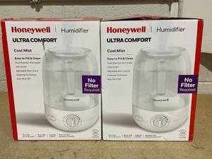 lot 217 image: LOT OF 2 Honeywell Ultrasonic Egg Humidifier HUL545W Cool Mist, Aromatherapy, No Filter, 36-Hour Run, 300-500 sq. ft. Room