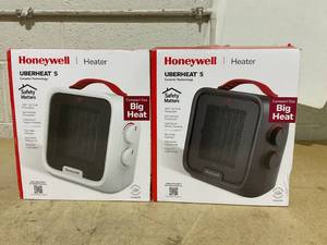 lot 219 image: LOT OF 2 Honeywell UberHeat 5 Ceramic Heater for Small Spaces - White, HCE210