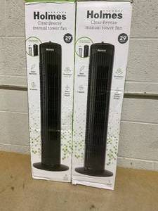 lot 226 image: LOT OF 2 Holmes 29 Manual Tower Oscillating Fan with Clean Breeze