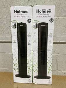 lot 227 image: LOT OF 2 Holmes 29 Manual Tower Oscillating Fan with Clean Breeze