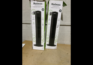 lot 228 image: LOT OF 2 Holmes 29 Manual Tower Oscillating Fan with Clean Breeze