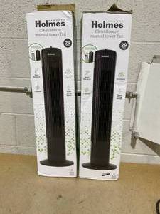 lot 229 image: LOT OF 2 Holmes 29 Manual Tower Oscillating Fan with Clean Breeze