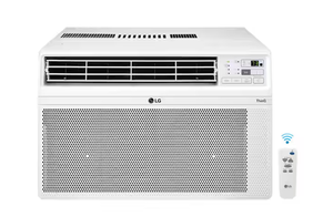 lot 83 image: LG 10,000 BTU 115V Window Air Conditioner Cools 450 sq. ft. with Wi-Fi, Remote and Dehumidifier in White (Model # LW1023ERSM, Minor Trasnit Damage Back)