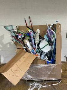 lot 254 image: PALLET OF Assorted Brooms, Mops, Dustpans