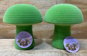 lot 76 image: Velvet Covered Ceramic Decor Mushroom lot of 2