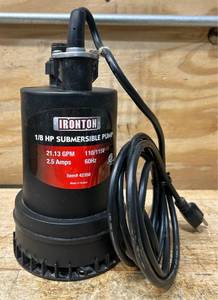 lot 87 image: Ironton Submersible Water Pump, 1268 GPH, 18 HP, 1in. Port #42358 Msrp $77.99