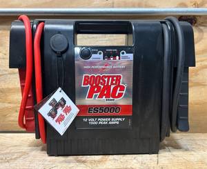 lot 140 image: Booster PAC Industrial-Grade 12 Volt Jump Starter and Power Source, 1500 Peak Amps, Model# ES5000 #167764 Msrp $219.99