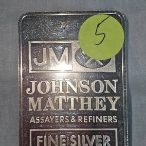 lot 5 image: 10 oz t, .999 JM Fine Silver Ingot