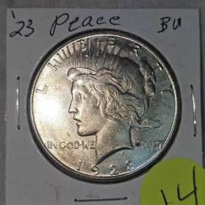 lot 14 image: 1923 Peace Dollar $1 BU Condition