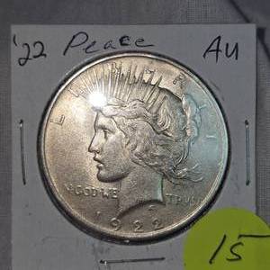 lot 15 image: 1922 Peace Dollar $1 AU Condition