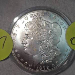 lot 27 image: 1879 Morgan Silver Dollar Copy, weight 20.7 grams