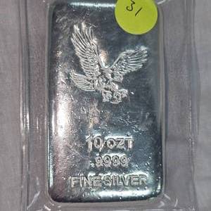 lot 31 image: 10 oz t, .999 Eagle Bullion Fine Silver Bar