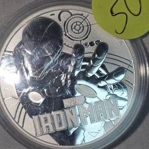 lot 50 image: 2019 1 oz .9999 Reverse Proof Justice League Iron Man Silver Round