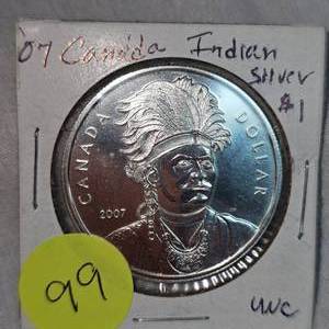 lot 99 image: 2007 Canada Indian Silver $1 Unc