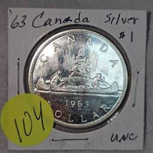 lot 104 image: 1963 Canada Silver $1 UNC