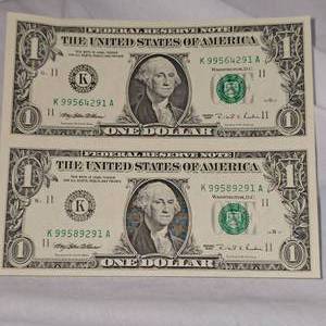 1995 FRN Uncut Washington $1 Dollar, sheet of two