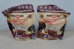 lot 142 image: 2 Boss Dog Pro Balls Beef Meatballs Dog Treats