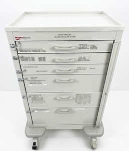 lot 14 image: MSRP $5,000  Metro Basix Medical Crash Cart w 6 Locking Drawers &amp Breakaway Seal Latches, Rolling Supply Cart for Clinics EMS Tattoo Shops Mechanics Tool Storage