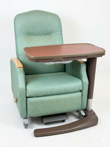 lot 18 image: Bariatric Healthcare Patient Recliner and Stryker Tru-Fit Overbed Table with Slide-Out Vanity Compartment &amp Mirror - Great Condition