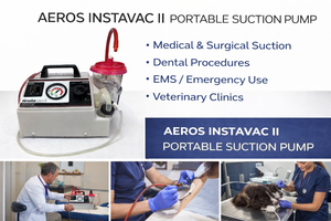 lot 38 image: MSRP $450  Aeros 752000 InstaVac II Portable Medical Suction Pump Aspirator w Collection Canister, Clinic EMS Dental Surgical Veterinary Fluid Suction - Great Condition