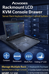 MSRP $2500&nbsp;Acnodes rackmount LCD KVM console w/integrated keyboard &amp; touchpad monitor *For server racks &amp; control systems allowing multiple machines managed from a single console - Like NEW Condition!