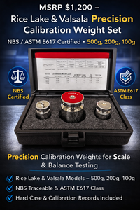 lot 57 image: MSRP $1,200  Rice Lake Precision Calibration Weight Set, ASTM E617 Certified 500g 200g 100g for Scale &amp Balance Calibration