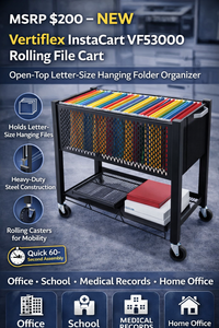 lot 80 image: MSRP $200  NEW Open Box Vertiflex InstaCart VF53000 Rolling File Cart, Open-Top Letter-Size Hanging Folder Organizer for Office Records&nbsp