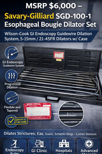 lot 78 image: MSRP $6,000  Savary-Gilliard SGD-100-1 Esophageal Bougie Dilator Set, Wilson-Cook GI Endoscopy Guidewire Dilation System, 5-15mm  21-45FR Dilators w Case&nbspfor Gastroenterology Stricture Treatment - Great Condition
