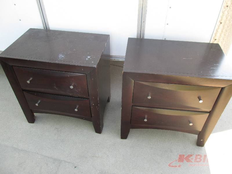 lot 52 image: matching pair of wooden bedside st...
