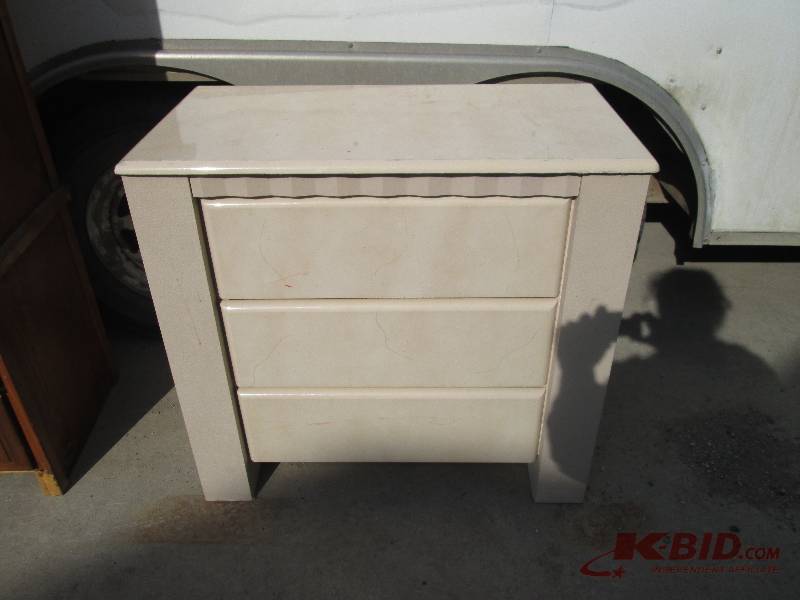 lot 64 image: cream colored  3 drawer decorative ...