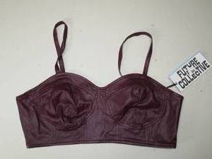 lot 30 image: Medium - Womens Strappy Faux Leather Tiny Top, Berry Red