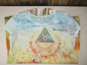 lot 41 image: One World Live and Let Live - Top Size Small Teal Blue, Taurus Sign