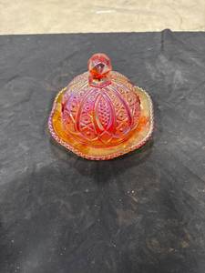 lot 2442 image: Iridescent Glass Butter Dish