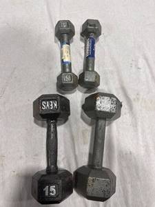lot 2483 image: Cast Iron Hexagonal Dumbbells Set