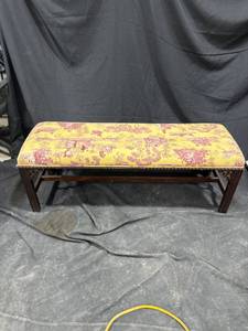 lot 2492 image: Toile Upholstered Wooden Bench