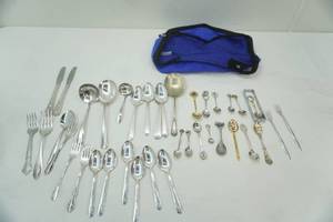 lot 25 image: Silver-Plate Flatware and Collection of Souvenir Spoons